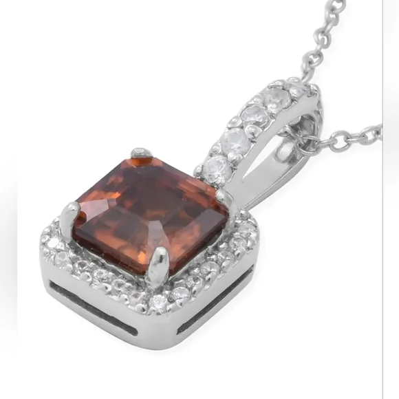 Asscher Cut Tanzanian Sunset Zircon and White Zircon Pendant Necklace - Picture 2 of 6